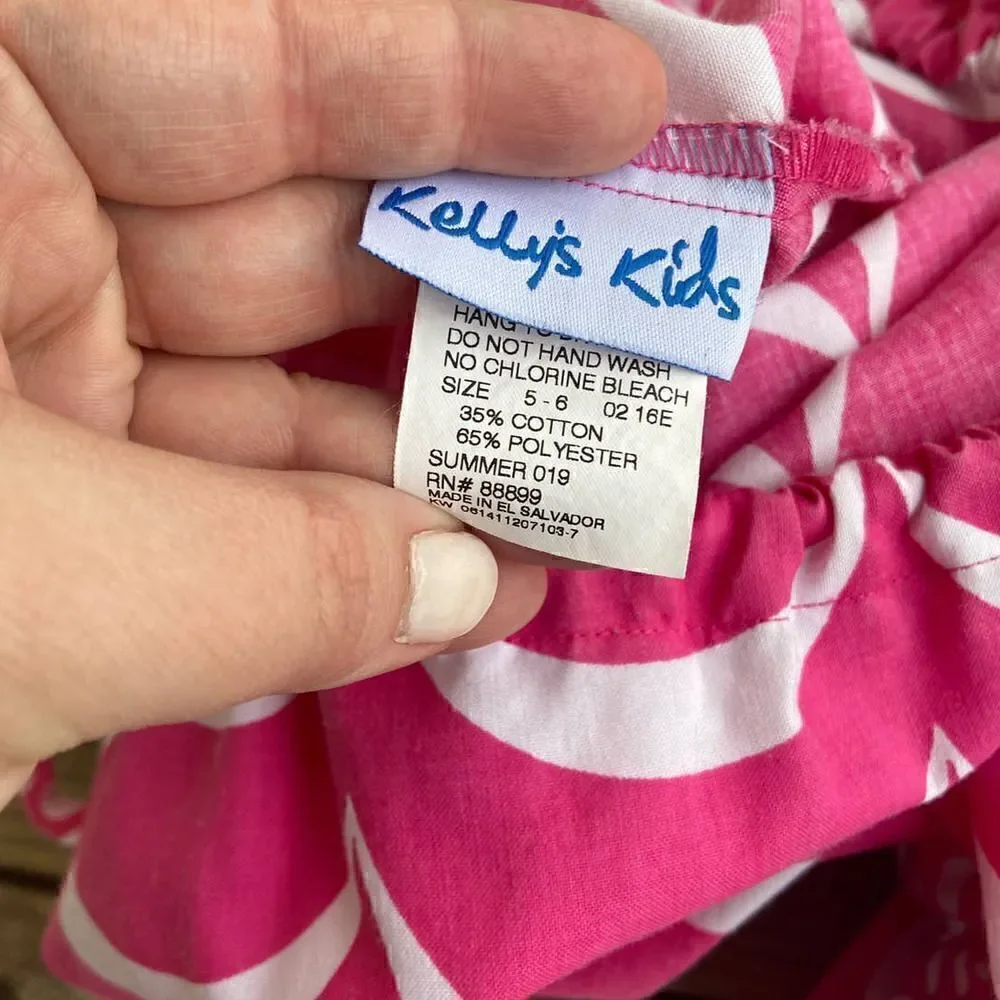 Kelly's Kids Pink & White Scalloped Polka Dot Tie Shoulder Maxi Dress Size 5-6